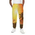 Tropical Beach Sunset Print Cotton Pants