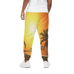 Tropical Beach Sunset Print Cotton Pants