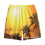 Tropical Beach Sunset Print Cotton Shorts