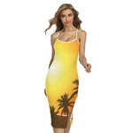 Tropical Beach Sunset Print Cross Back Cami Dress