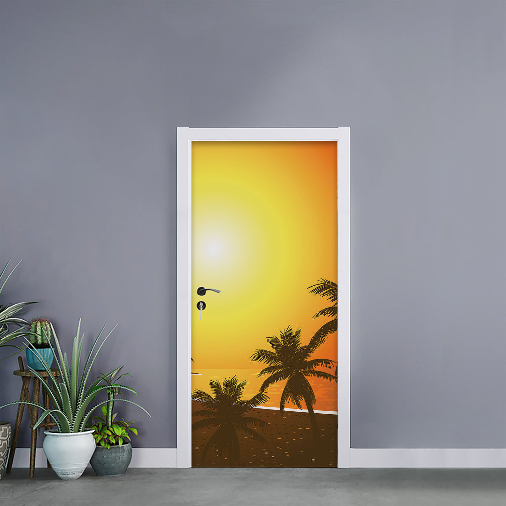 Tropical Beach Sunset Print Door Sticker