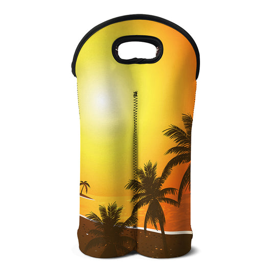 Tropical Beach Sunset Print Double Neoprene Wine Tote
