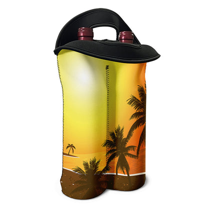 Tropical Beach Sunset Print Double Neoprene Wine Tote