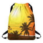 Tropical Beach Sunset Print Drawstring Backpack
