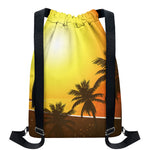 Tropical Beach Sunset Print Drawstring Backpack