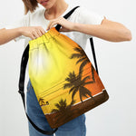 Tropical Beach Sunset Print Drawstring Backpack