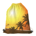 Tropical Beach Sunset Print Drawstring Bag