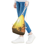 Tropical Beach Sunset Print Drawstring Bag