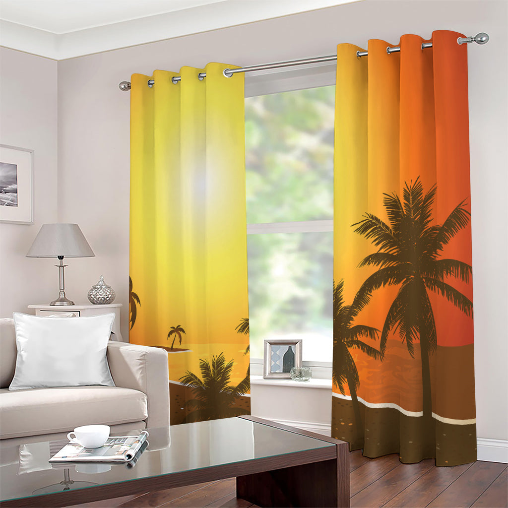 Tropical Beach Sunset Print Extra Wide Grommet Curtains