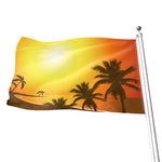 Tropical Beach Sunset Print Flag