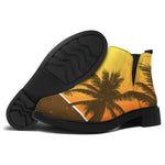 Tropical Beach Sunset Print Flat Ankle Boots