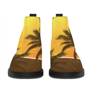 Tropical Beach Sunset Print Flat Ankle Boots