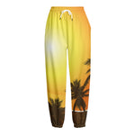 Tropical Beach Sunset Print Fleece Lined Knit Pants