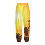 Tropical Beach Sunset Print Fleece Lined Knit Pants