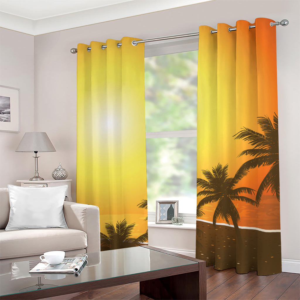 Tropical Beach Sunset Print Grommet Curtains
