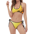 Tropical Beach Sunset Print Halter Scoop Tie Side Bikini