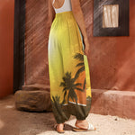 Tropical Beach Sunset Print Harem Pants