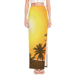 Tropical Beach Sunset Print High Slit Maxi Skirt