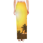 Tropical Beach Sunset Print High Slit Maxi Skirt