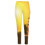 Tropical Beach Sunset Print High-Waisted Pocket Leggings