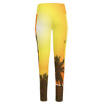 Tropical Beach Sunset Print High-Waisted Pocket Leggings