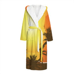 Tropical Beach Sunset Print Hooded Bathrobe