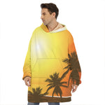 Tropical Beach Sunset Print Hoodie Blanket