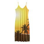 Tropical Beach Sunset Print Jersey Midi Cami Dress