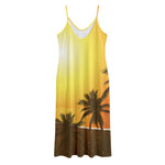Tropical Beach Sunset Print Jersey Midi Cami Dress