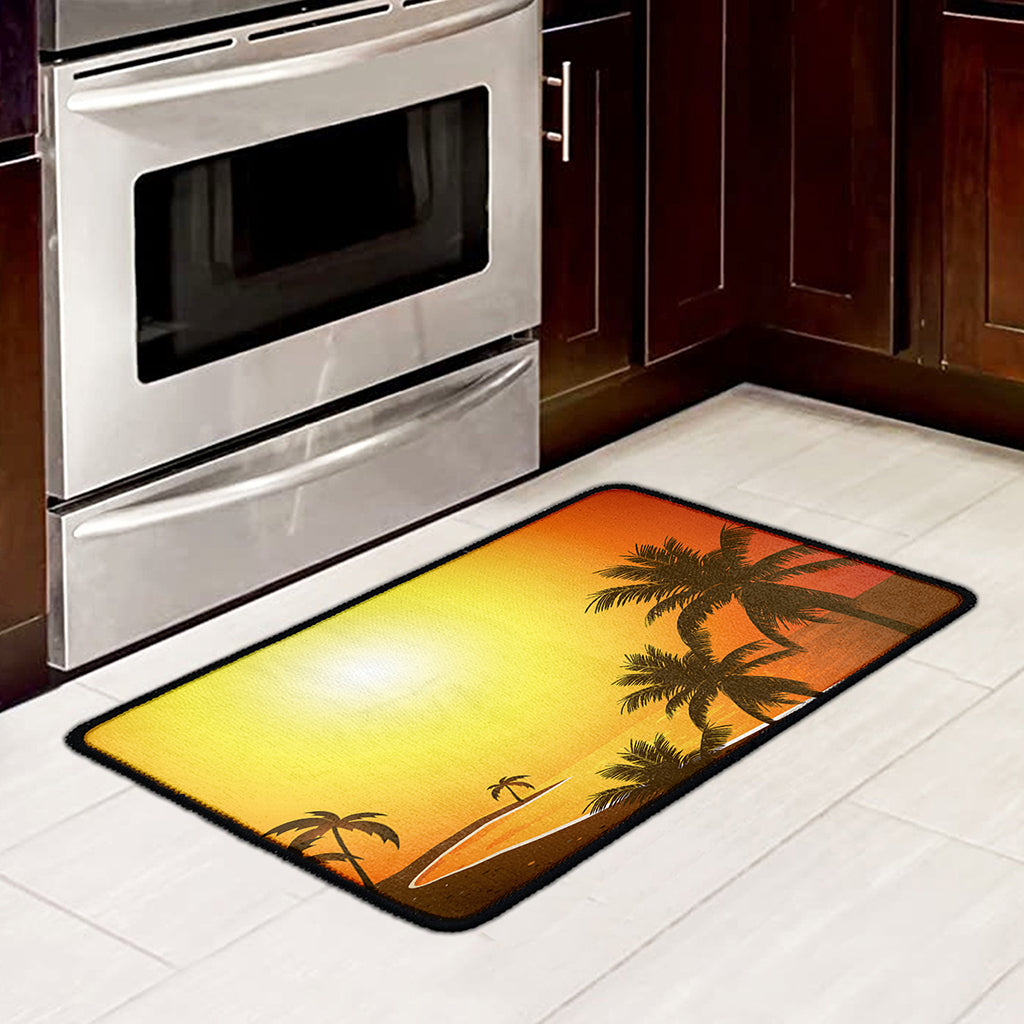 Tropical Beach Sunset Print Kitchen Mat