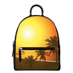 Tropical Beach Sunset Print Leather Backpack