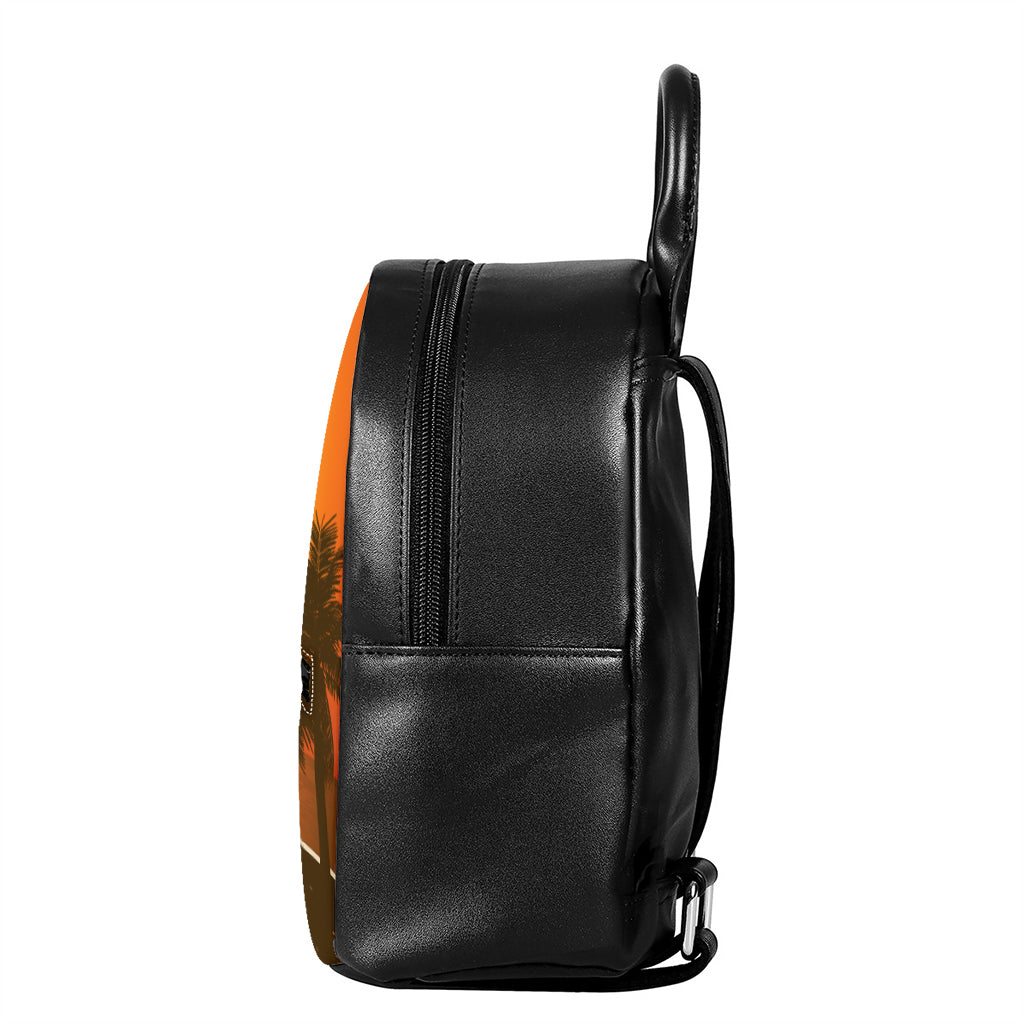 Tropical Beach Sunset Print Leather Backpack