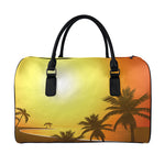 Tropical Beach Sunset Print Leather Duffle Bag