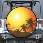 Tropical Beach Sunset Print Leather Spare Tire Cover