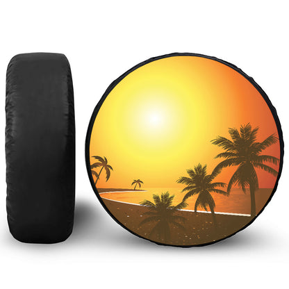 Tropical Beach Sunset Print Leather Spare Tire Cover