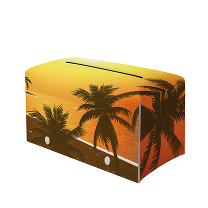 Tropical Beach Sunset Print Leather Tissue Box Cover