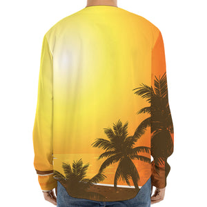 Tropical Beach Sunset Print Long Sleeve Baseball Jersey