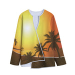 Tropical Beach Sunset Print Long Sleeve Short Coat