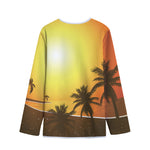 Tropical Beach Sunset Print Long Sleeve Short Coat