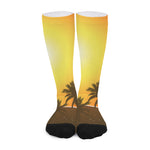 Tropical Beach Sunset Print Long Socks