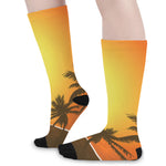 Tropical Beach Sunset Print Long Socks