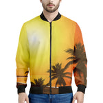Tropical Beach Sunset Print Men's Bomber Jacket