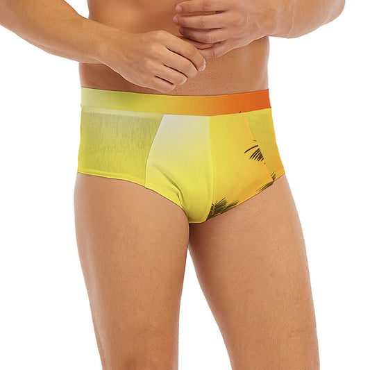 Tropical Beach Sunset Print Men's Briefs