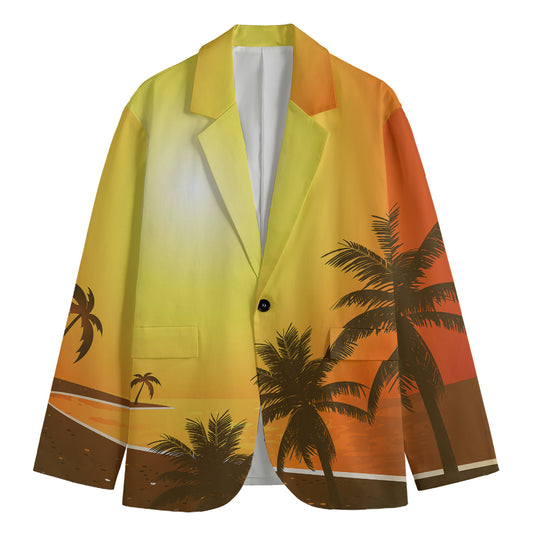 Tropical Beach Sunset Print Men's Cotton Blazer
