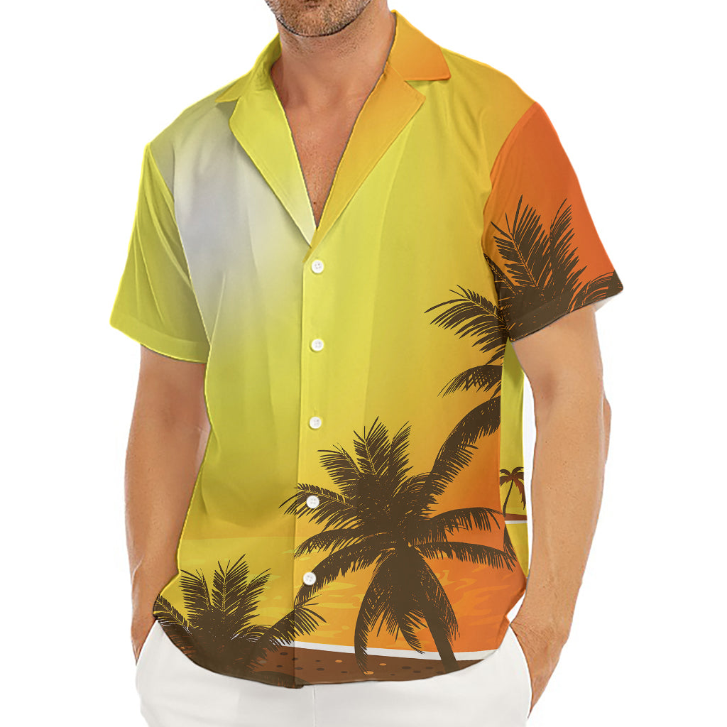 Tropical Beach Sunset Print Men's Deep V-Neck Shirt