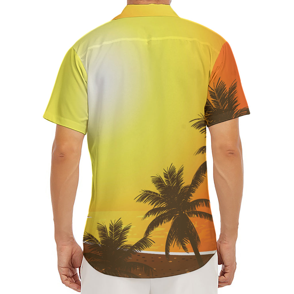 Tropical Beach Sunset Print Men's Deep V-Neck Shirt