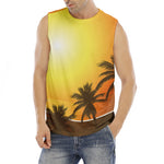 Tropical Beach Sunset Print Men's Fitness Tank Top