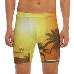 Tropical Beach Sunset Print Men's Long Boxer Briefs