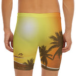 Tropical Beach Sunset Print Men's Long Boxer Briefs