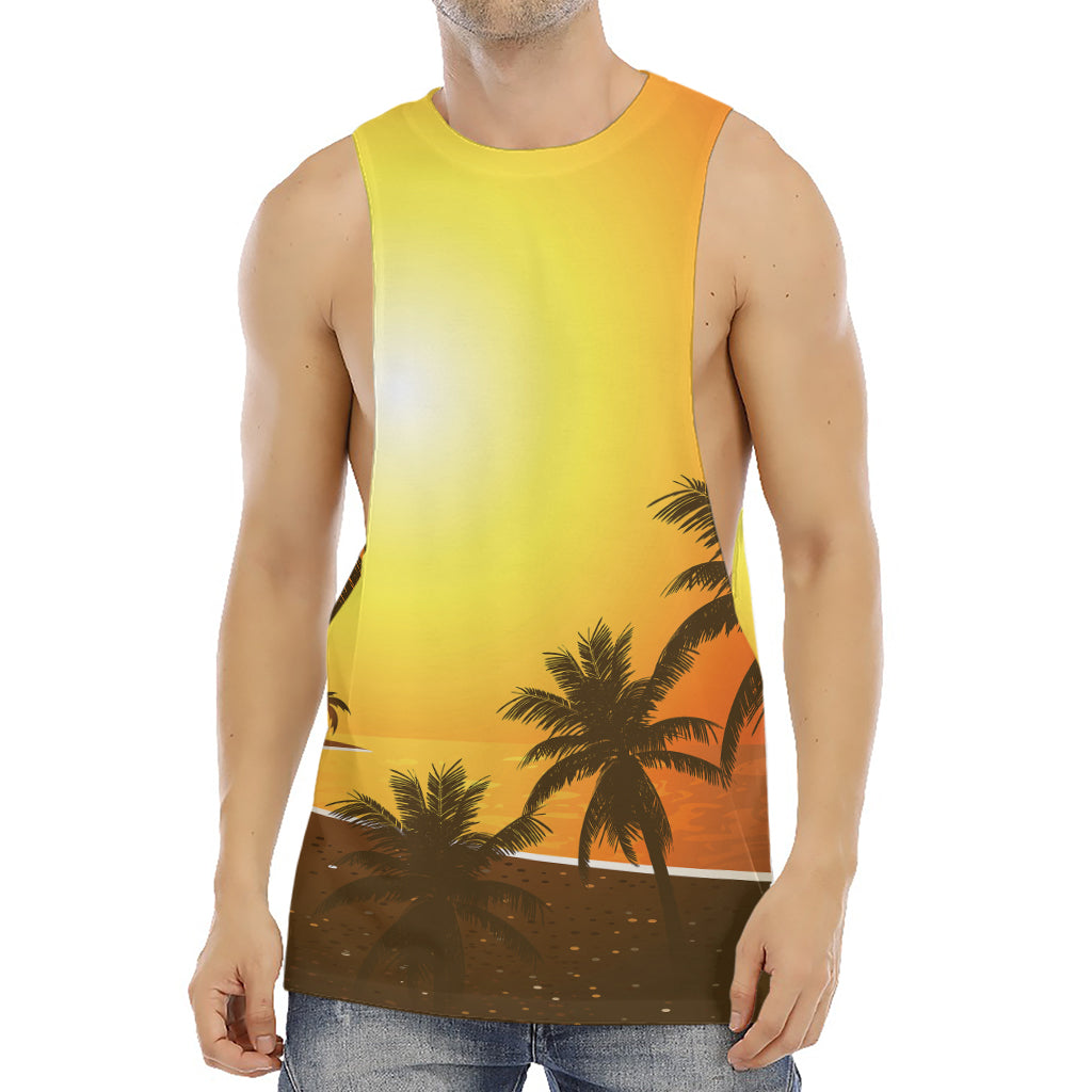 Tropical Beach Sunset Print Men's Muscle Tank Top
